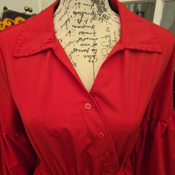 Cherry Red Pirate Wench or Ren Faire Blouse, Sz M - Picture 2 of 9